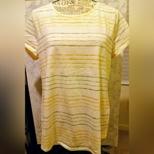 Kohl's Sonoma Cream Tee with Yellow and Gray Stripes